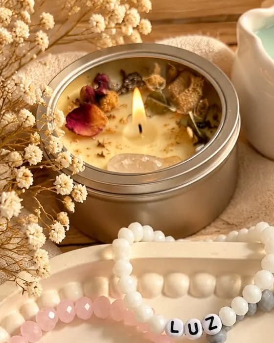 Vela en lata con flores secas, para regalar o para el altar
